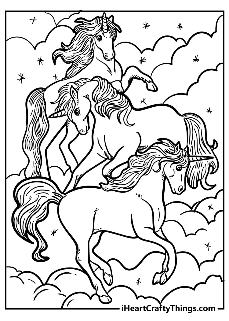 Three Unicorns coloring pages