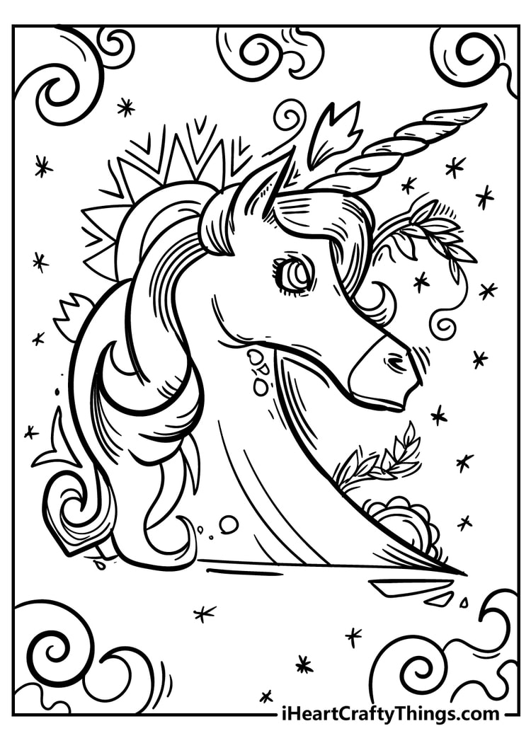 Unicorn head coloring page