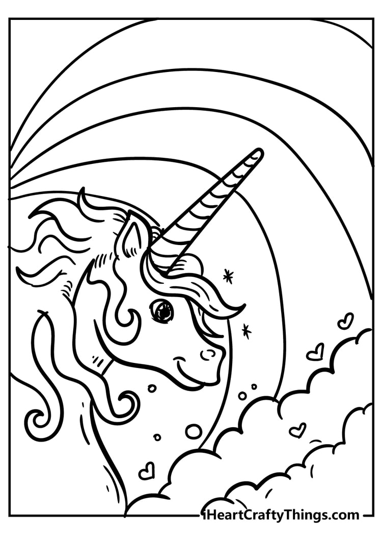 Rainbow cute unicorn coloring pages