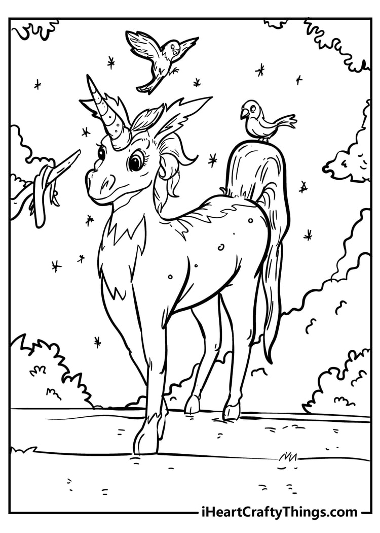 Unicorn with Birds to color