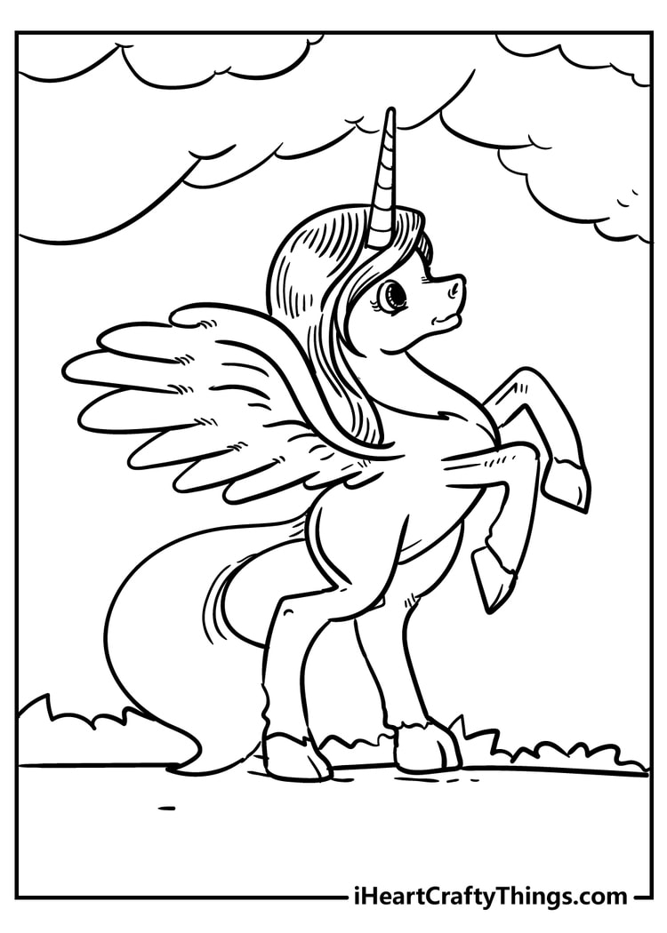 Kawaii winged unicorn coloring pages