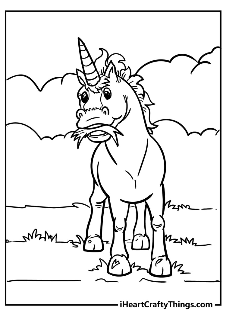 Easy unicorn eating page to color