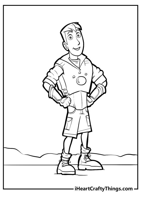 Wild Kratts-themed picture to color featuring Martin Kratt smiling happily with hands on his hips