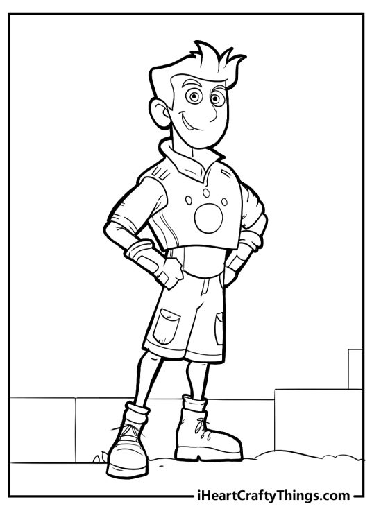 Wild Kratts coloring poster showing Chris Kratt standing with hands on hips and chest puffed out