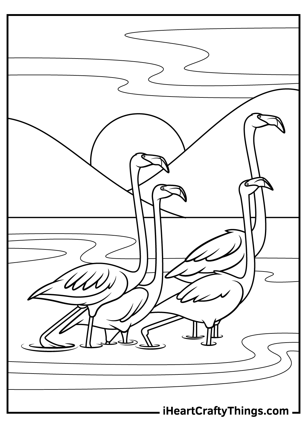 flamingos black and white coloring pages