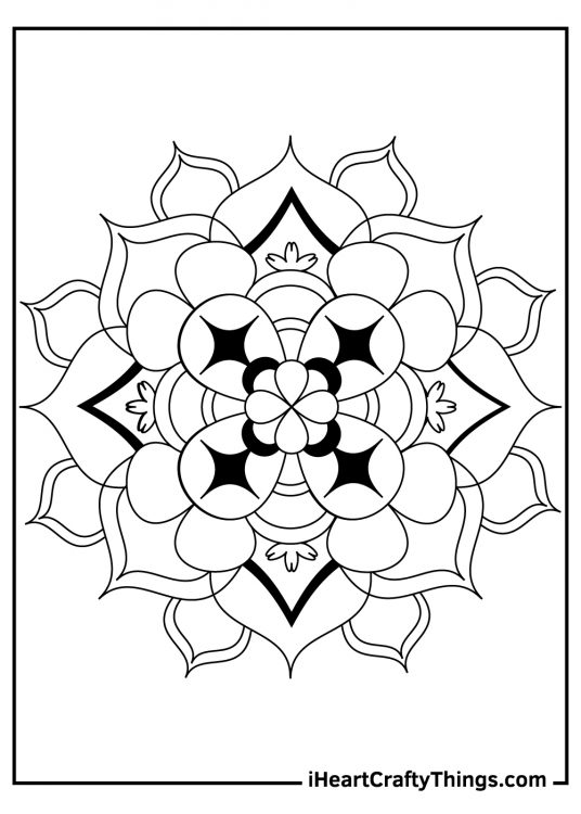 Detailed coloring picture for aduts presenting mandala with lotus design pattern