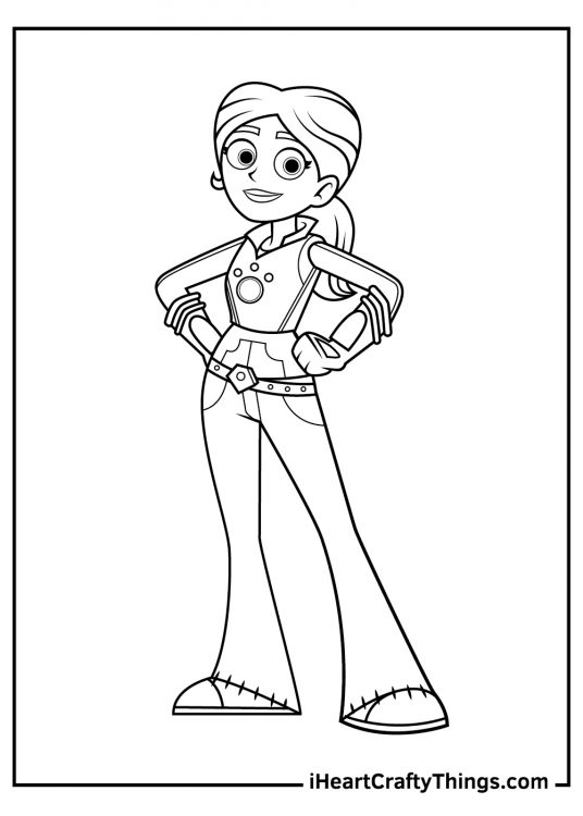 Wild Kratts-themed coloring printable featuring character Aviva Corcovado posing in her Creator Power Suit