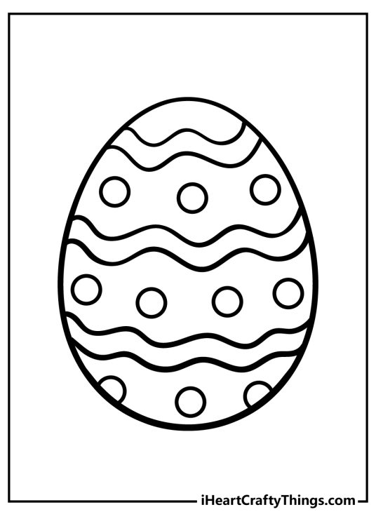 Easter egg coloring sheet for kids featuring an egg decorated with spots and wavy lines