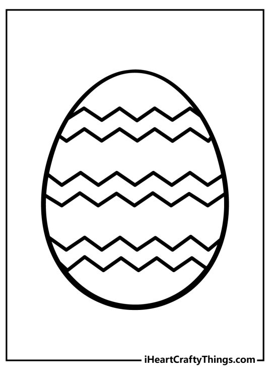 Free printable pdf depicting simple design Easter Egg decorated with zigzag lines
