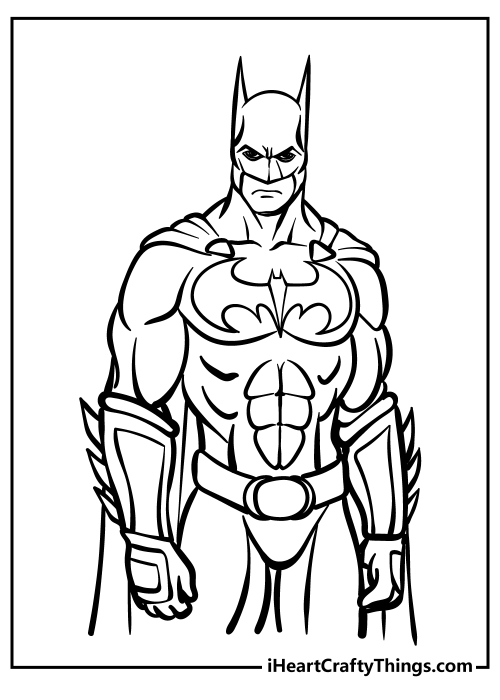 Free printable coloring image of a Batman presented in a highly detailed style