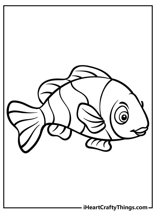 Free printable fish coloring page for kids featuring clownfish with no background