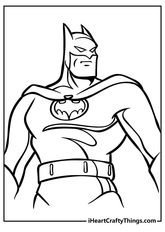 Detailed coloring sheet for children presenting cool animated portrayal of Batman