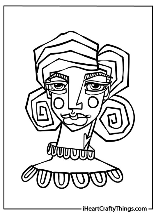 Abstract printable featuring a stylized portrait of a woman with big hair and big eyes