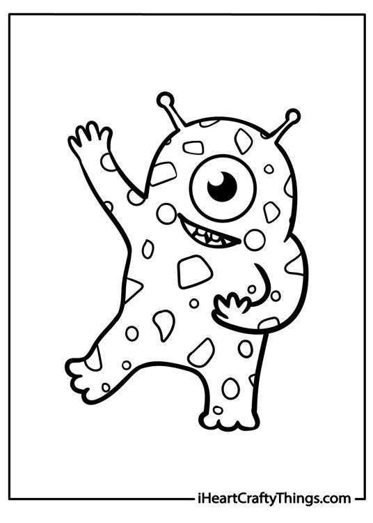 Coloring sheet of an alien with one eye in the middle of it