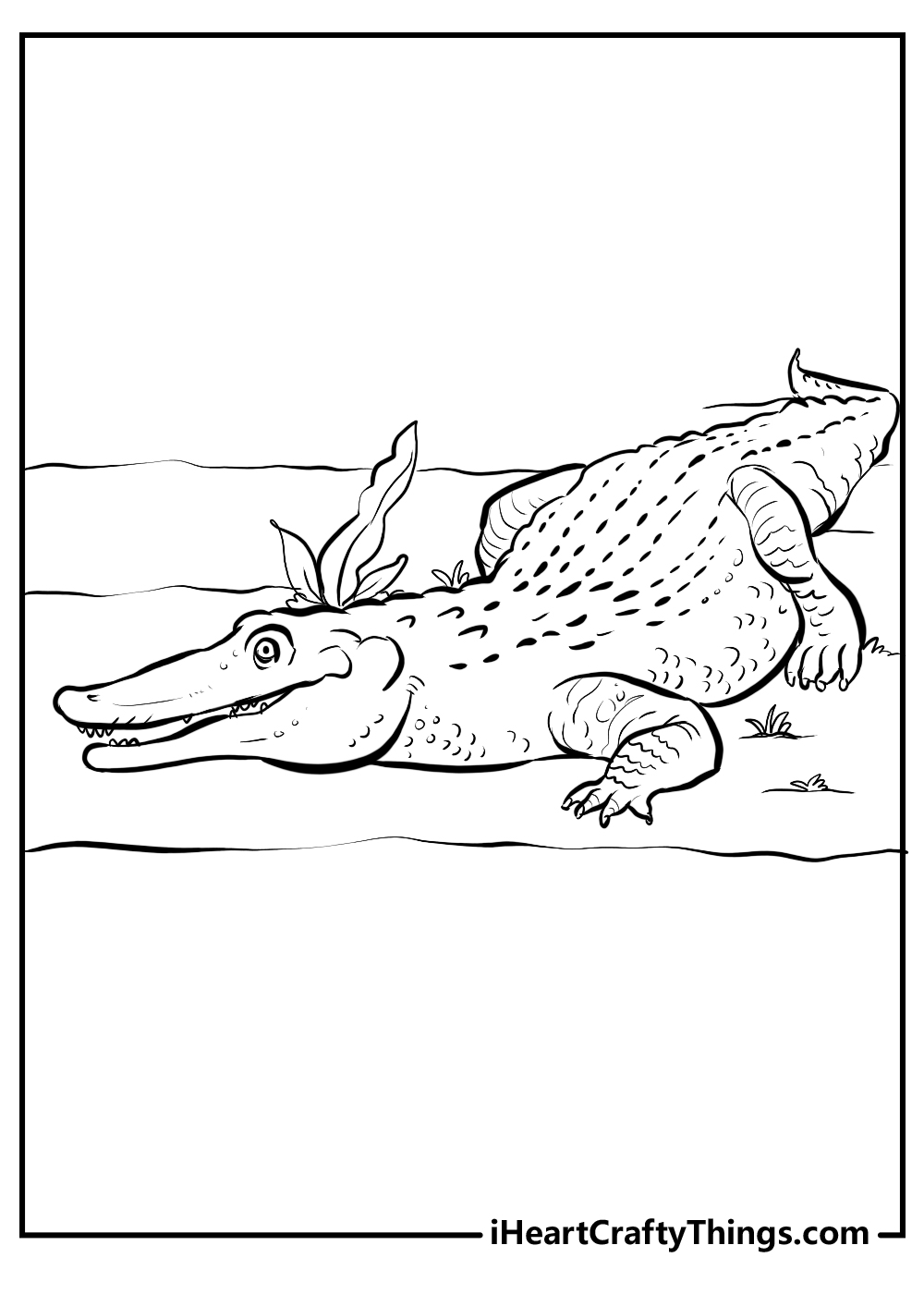 Printable image to color of a sneaky realistic alligator looking for some food on the ground