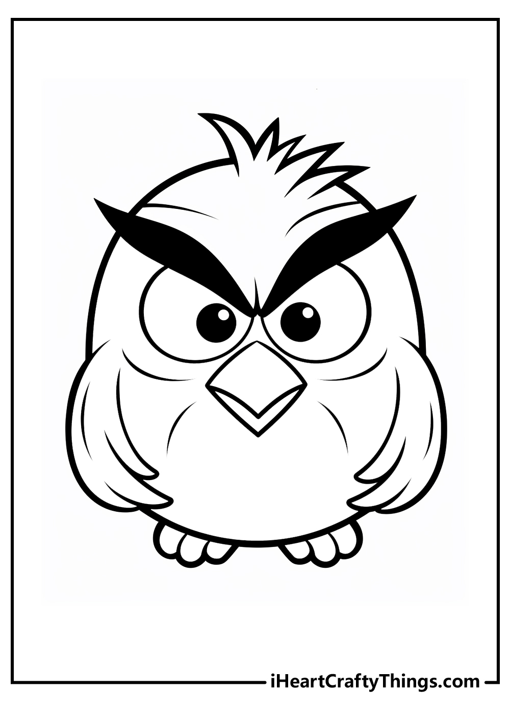 Angry Birds coloring page featuring round, fluffy bird with eyes widely open and feathers all ruffled up in anger