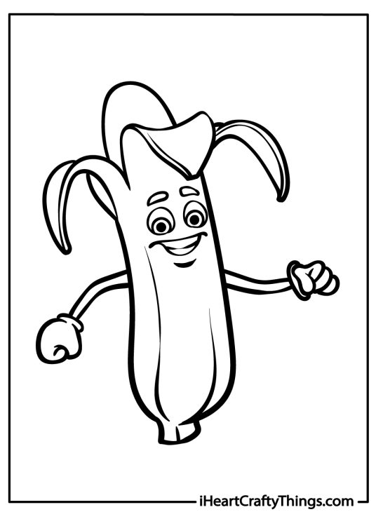 banana-themed picture for pre-schoolers featuring cartoony banana with happy face and widely spread arms