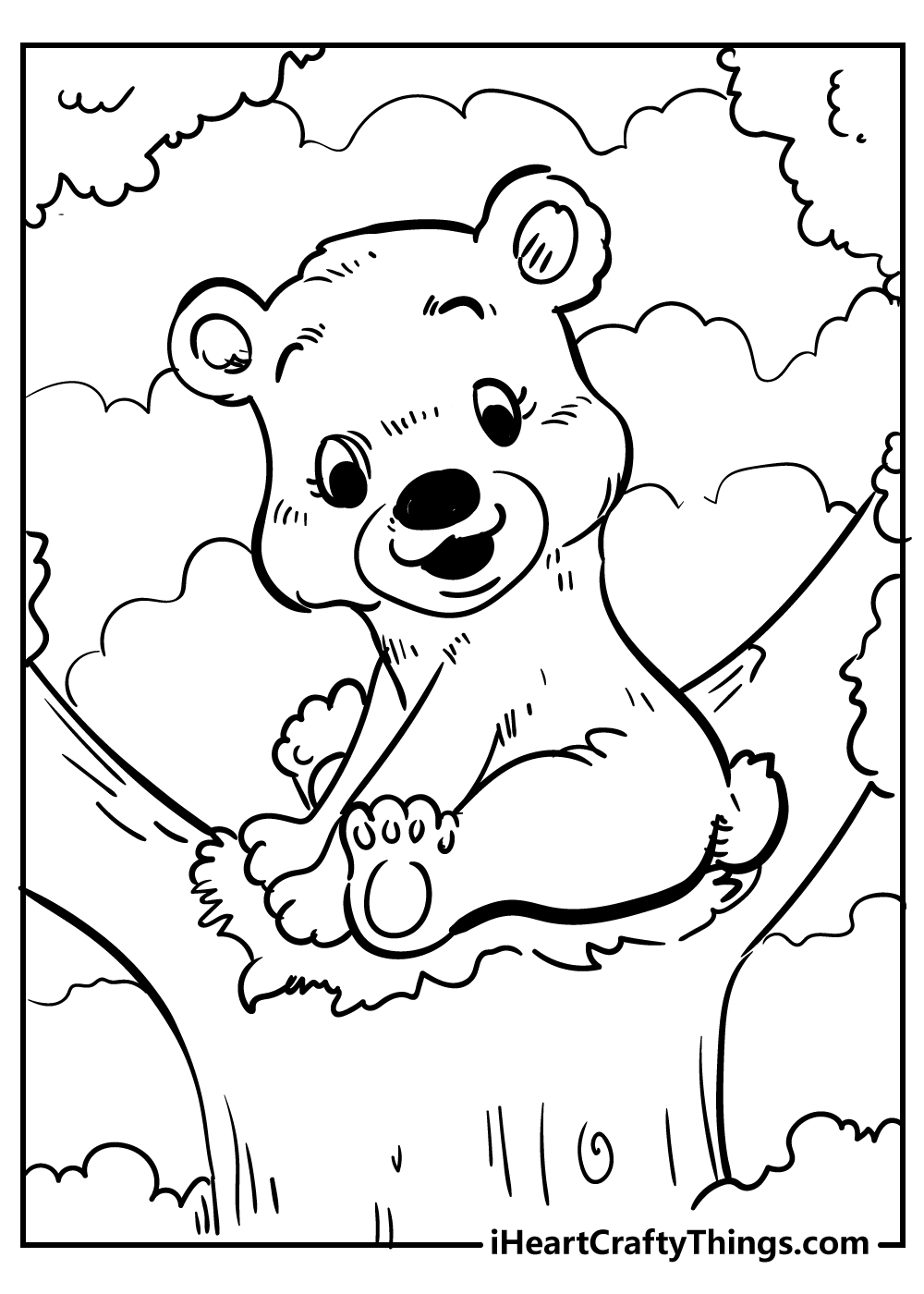 Cozy Fishing Stuffed Bear and Dog Coloring Page Hand Drawn Cute