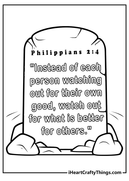 Printable picture presenting Bible Verse from Philippians 2-4 inscribed on a monument