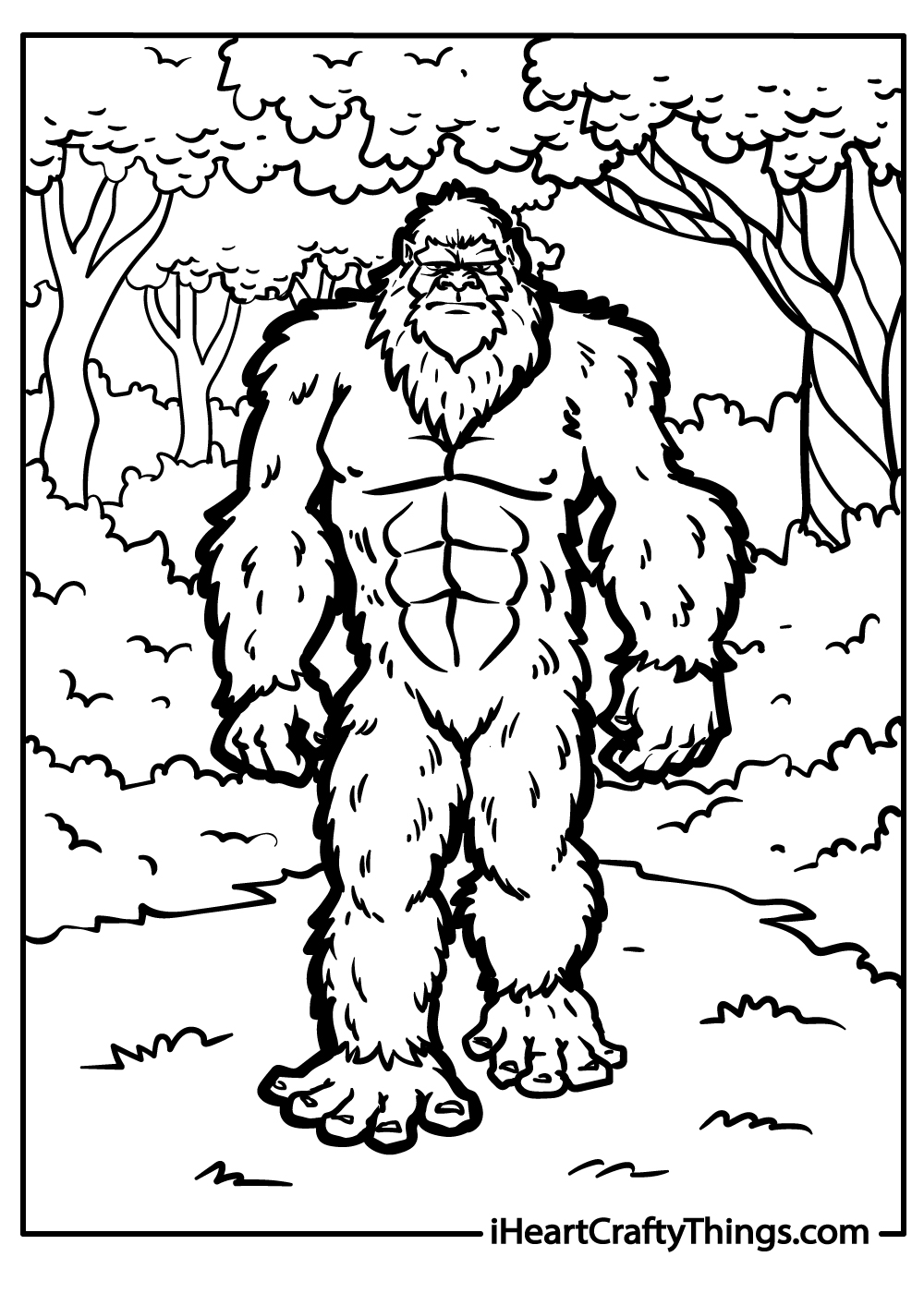 black-and-white bigfoot coloring printable