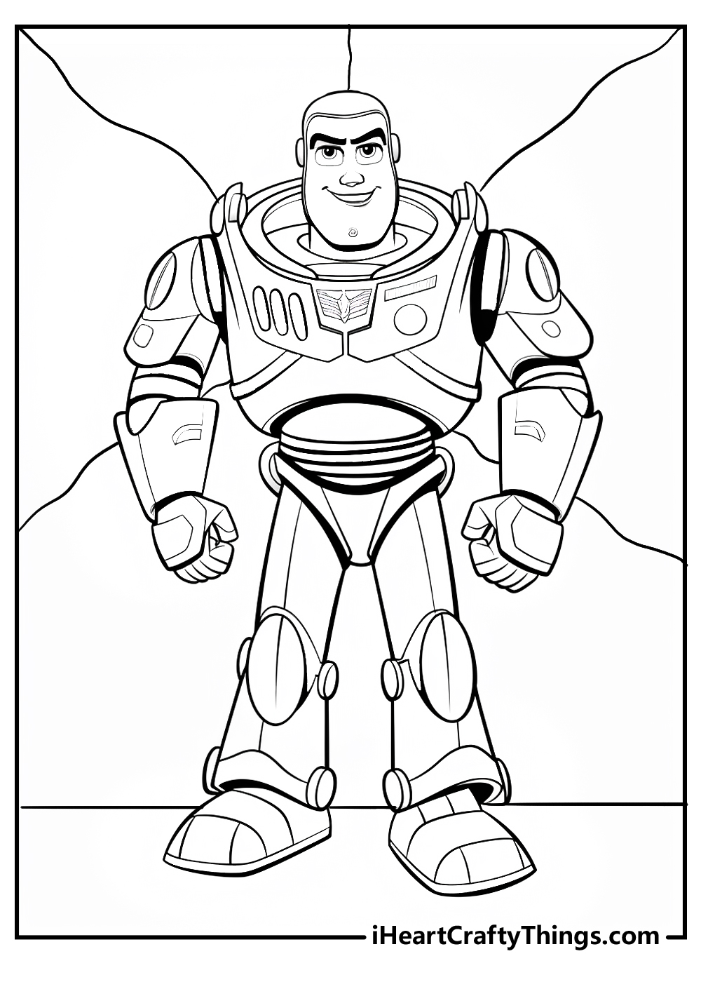 Buzz Lightyear cartoon coloring picture featuring Buzz striking an impressive pose in his signature outfit