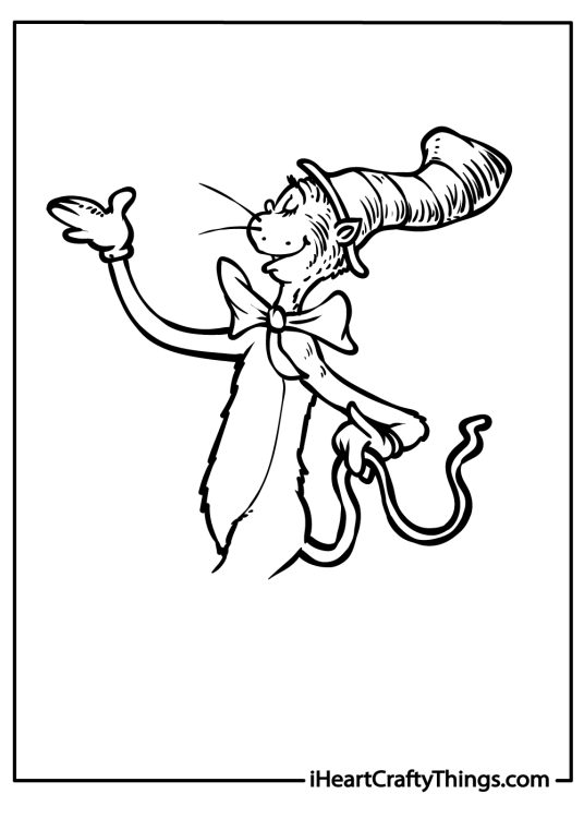 Picture presenting Cat In The Hat wearing his signature striped hat and bow tie