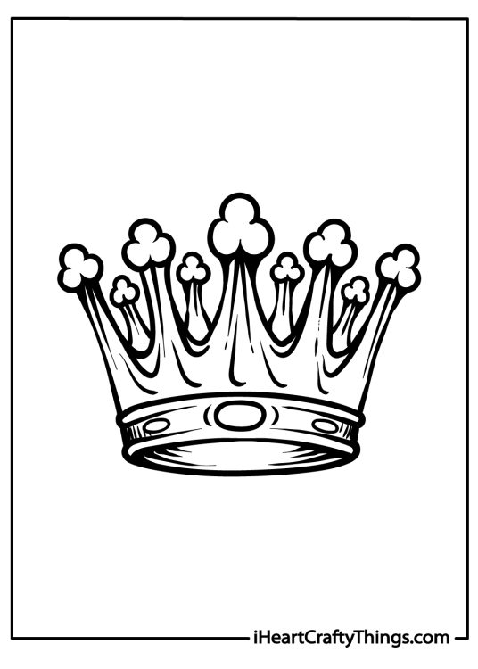 Printable coloring picture for kids presenting a stunning elegant crown with nine points