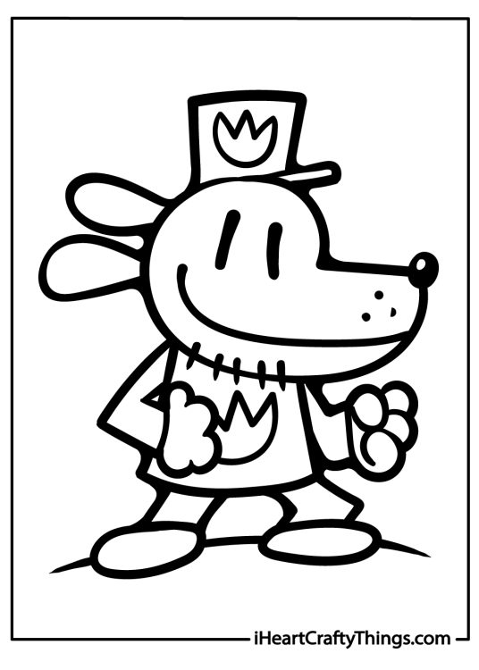 Coloring page for pre-schoolers featuring character Dog Man wering his signature top hat