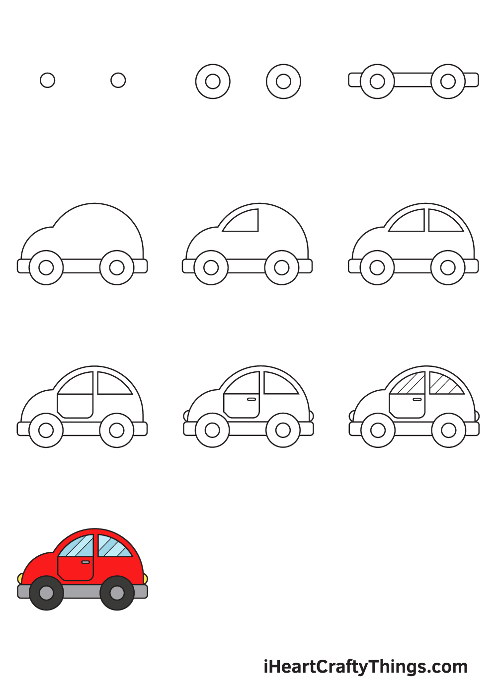 how to draw a car in 9 steps