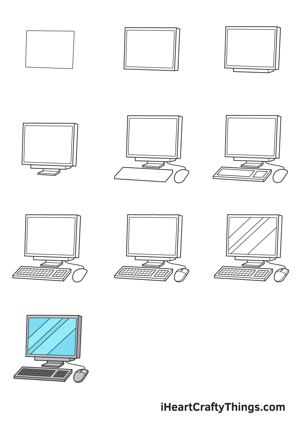 Computer Drawing - How To Draw A Computer Step By Step