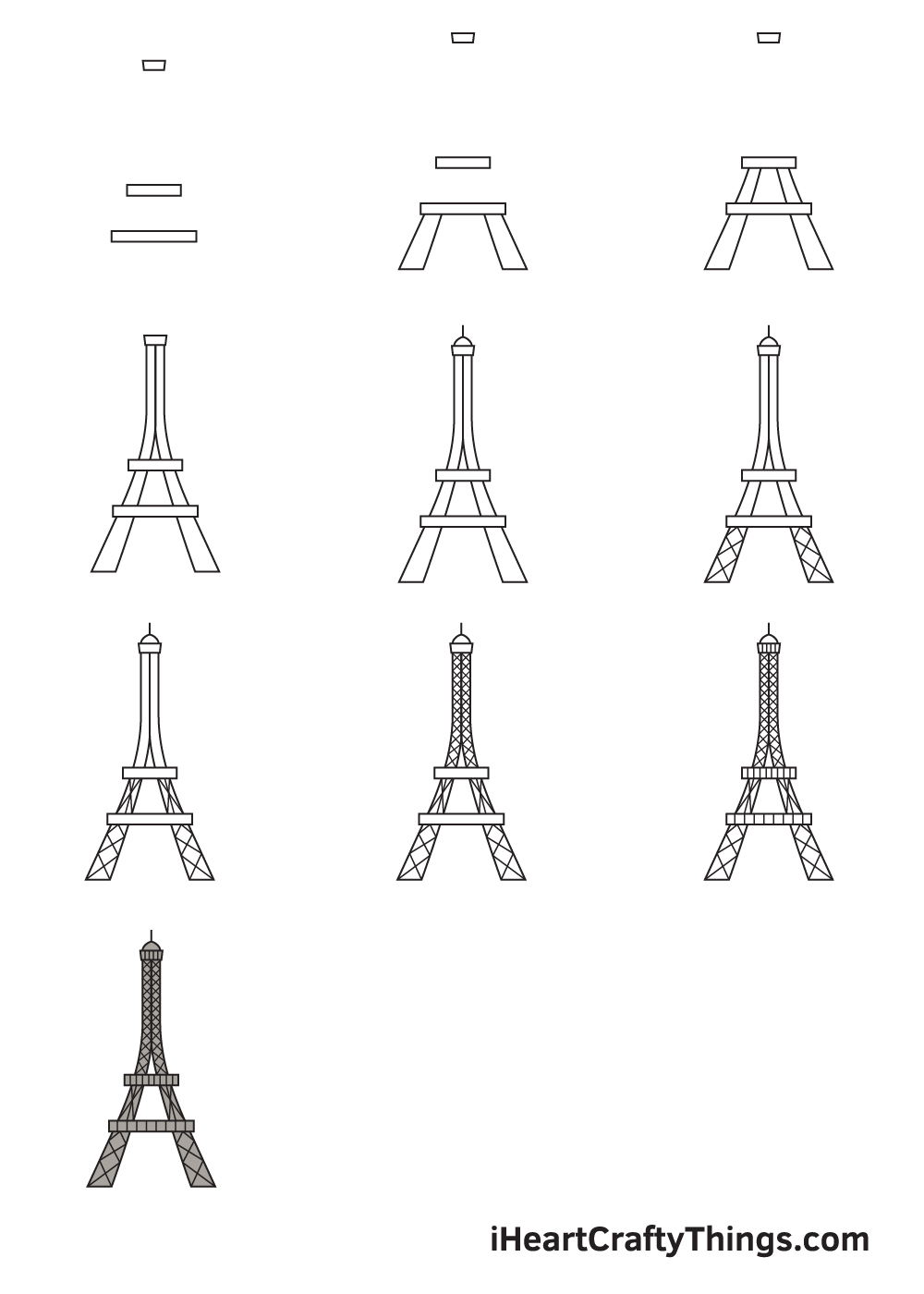 Drawing Eiffel Tower in 10 Easy Steps