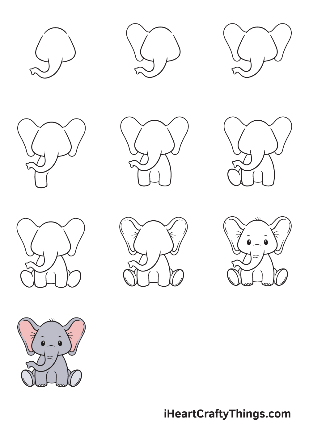 Drawing Elephant in 9 Easy Steps