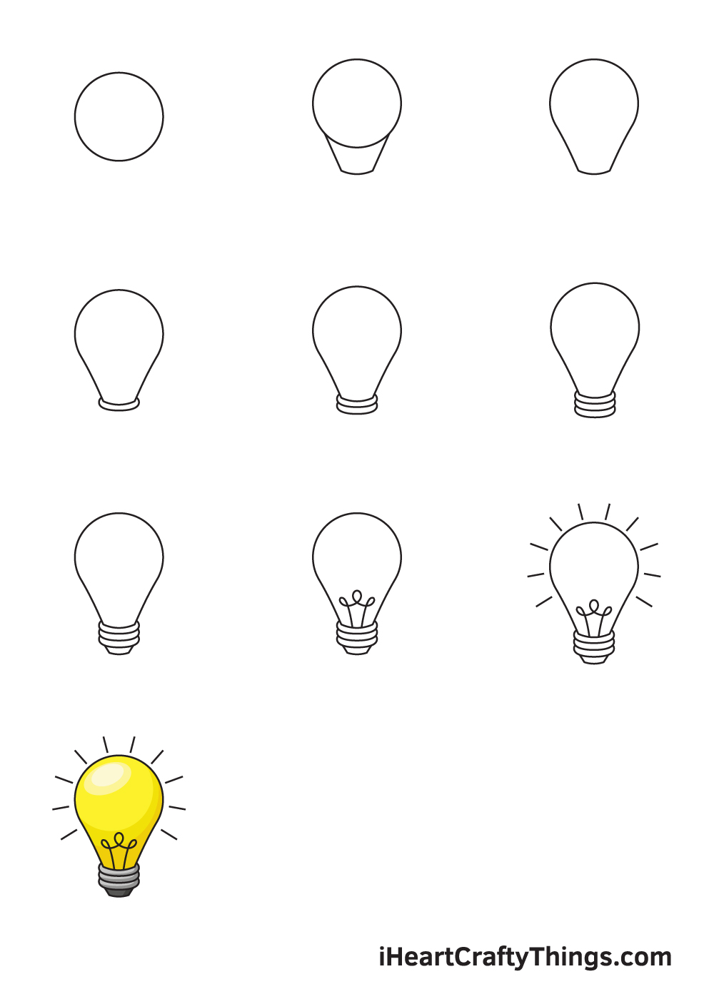 drawing light bulb in 9 steps