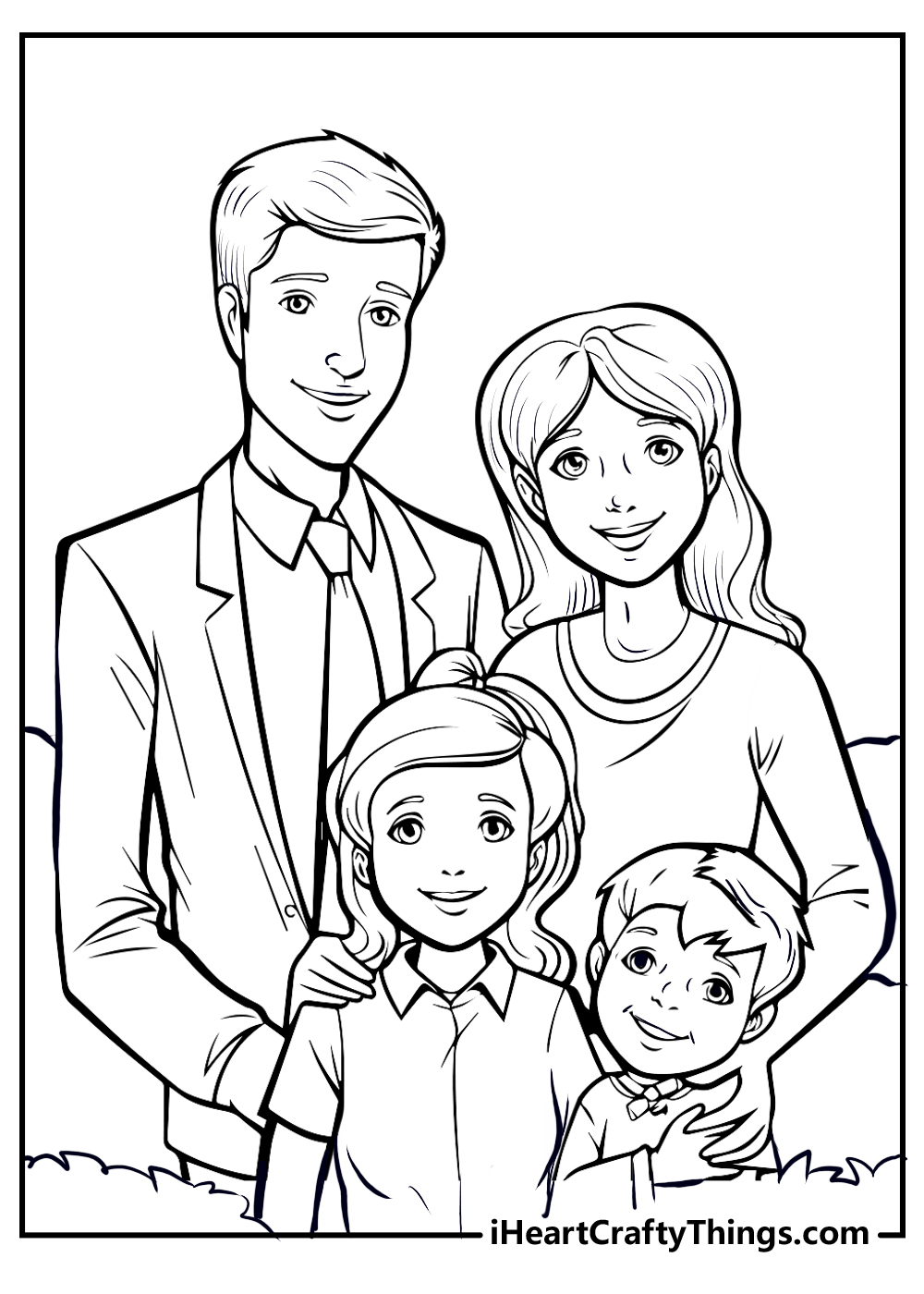 black-and-white family coloring pages