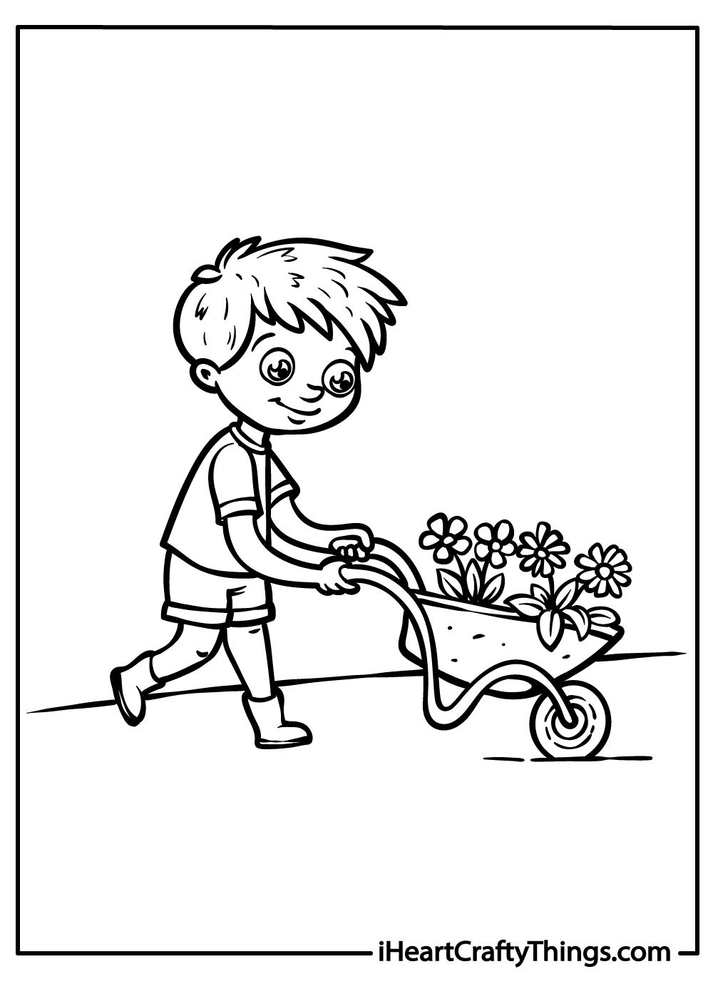 child in garden coloring printable