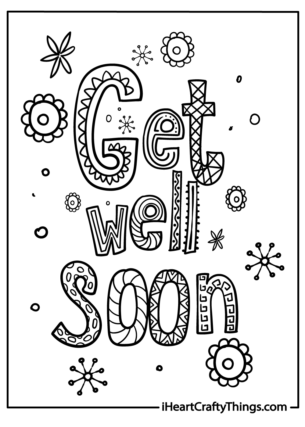 black-and-white get well soon coloring pages