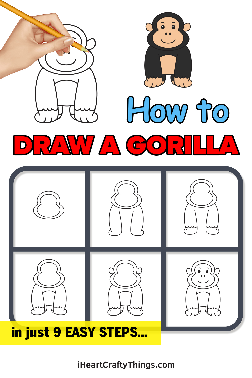 how to draw a gorilla in 9 easy steps