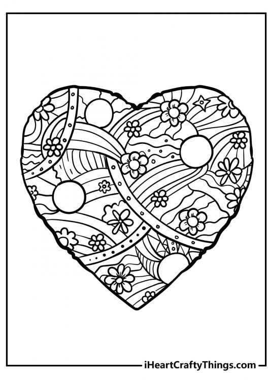 Image of a big heart filled with paths rainbow patterns circles and beautiful flowers