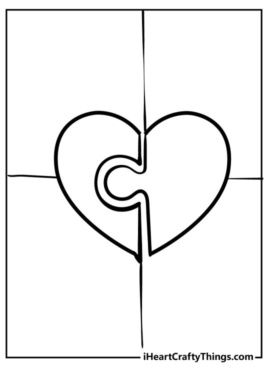 Heart-themed printable depicting two pieces of a puzzle that form a whole heart