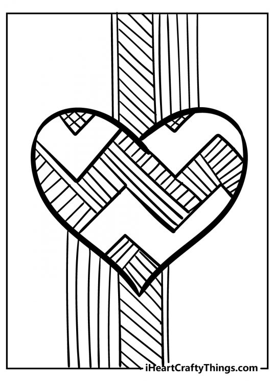 Image of a heart with a striped zig-zag design running through the center and striped pattern in the background
