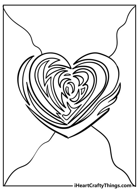 Printable poster featuring a heart shape that is made up of lots of twisty and curvy shapes