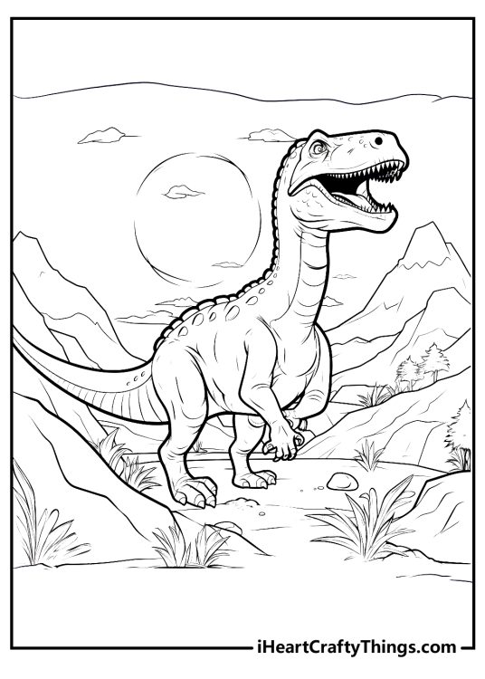 Detailed Jurassic Park poster depicting T-Rex with huge moon behind him and rocks all around