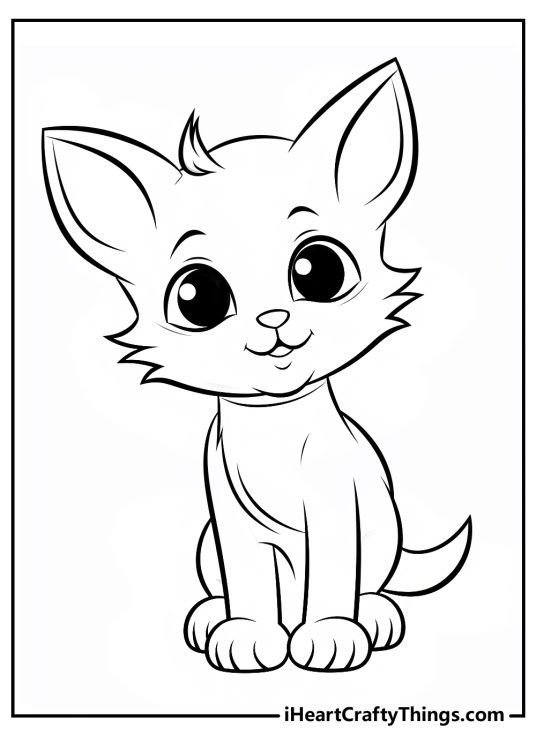 Printable coloring picture for children showing a curious and playful kitten eager to explore its surroundings