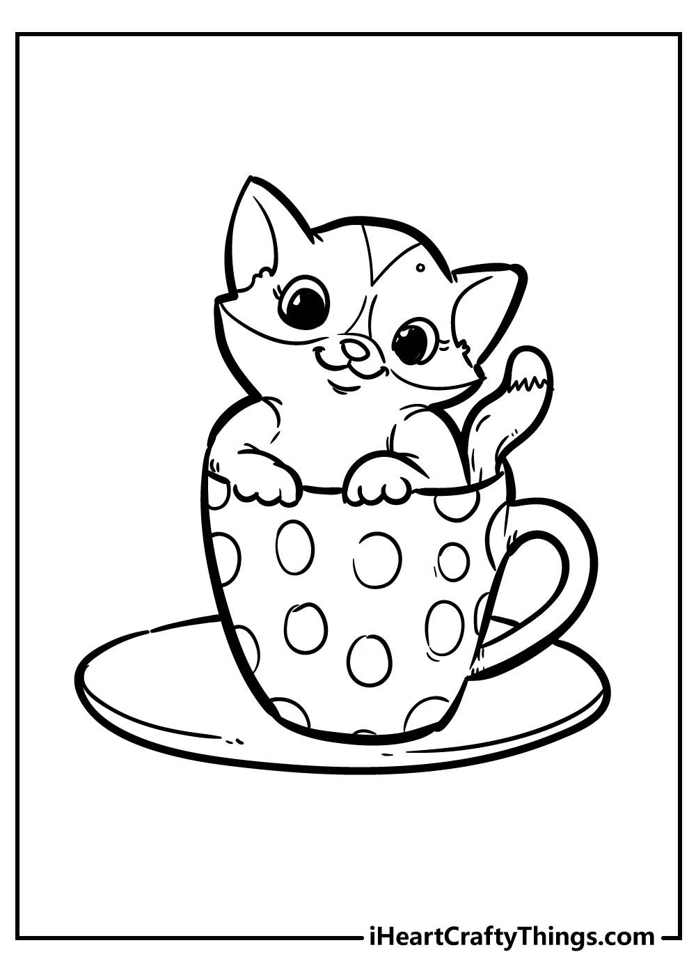 A Cat In A Teacup Coloring Page Printable Easy