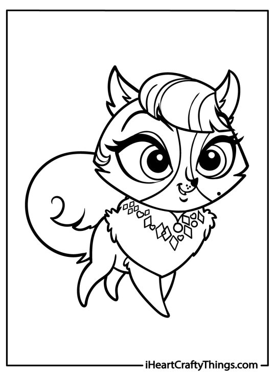 Littlest Pet Shop coloring page featuring elegant poodle Madame Pom with a diamond necklace