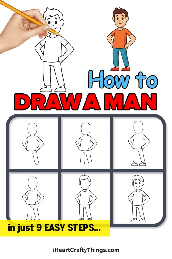 man drawing with different tools
