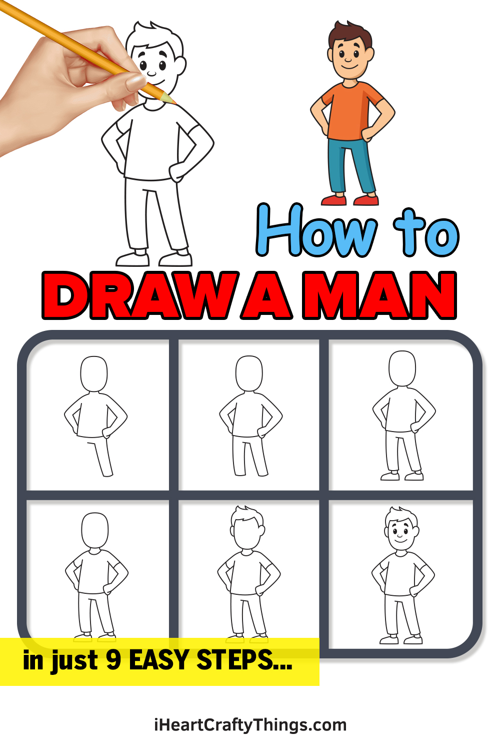 how to draw a man in 9 easy steps