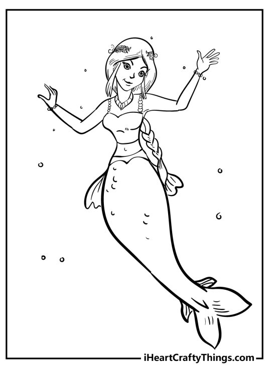 Printable poster with a happy mermaid holding hands up looking as she could be dancing
