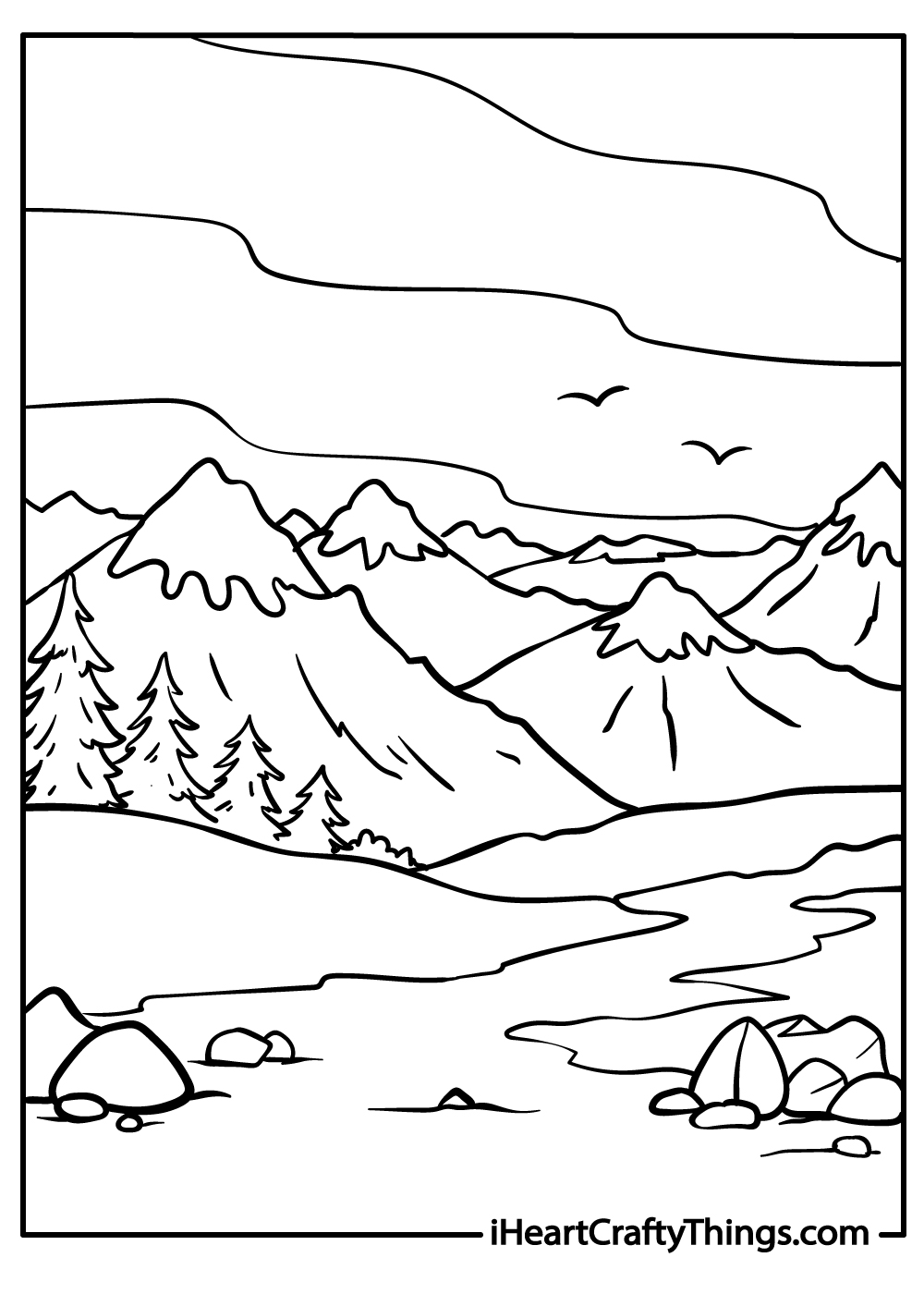 black-and-white mountain coloring pages