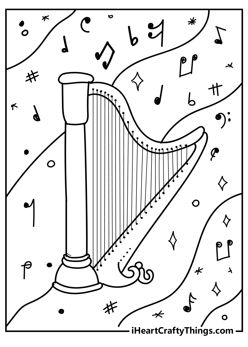 harp coloring pages for kids